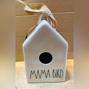 Rae Dunn birdhouse, white, MAMA BIRD, burlap tie. NEW.